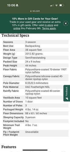 Mountain Hardwear Hylo 3 Person Backpacking Tent Body / Fly Only (w/ Stuff Sack) - Picture 6 of 6