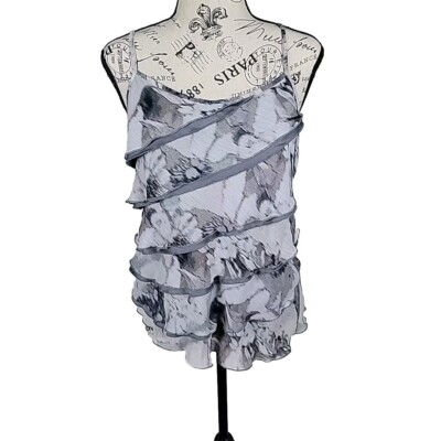 NY&C (New York & Company) M Woman's Tank Top Grey/White Tiered Chiffon