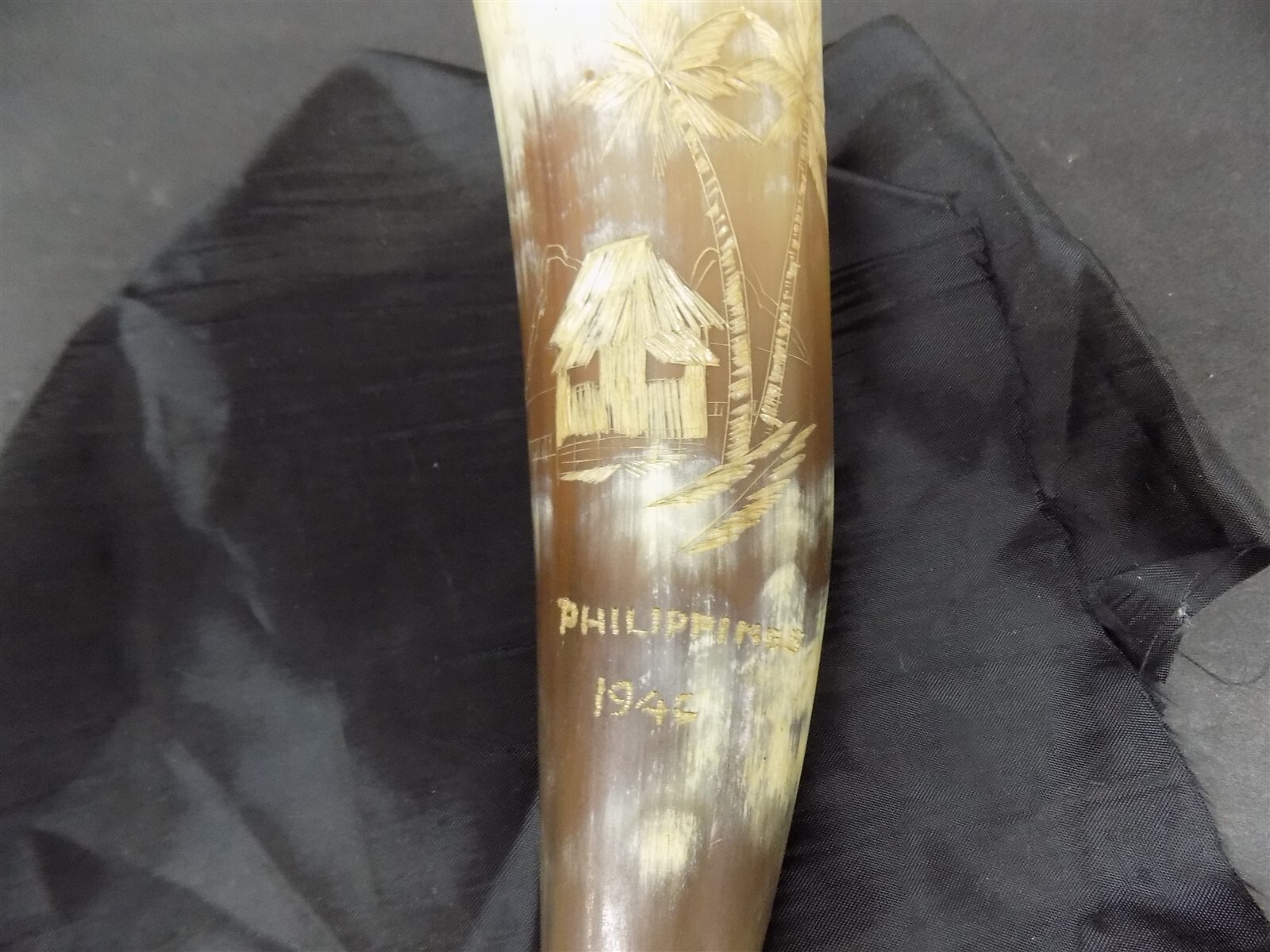 Vintage Powder Horn Scrimshaw Decoration Philippines 1946 eBay