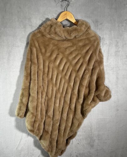 Le Moda Faux Mink Fur Pullover Stole Woman's One Size Jacket Brown Poncho - Picture 2 of 11