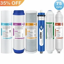 6 Stage Reverse Osmosis System pH Alkaline Water Filter Set with 75G RO Membrane