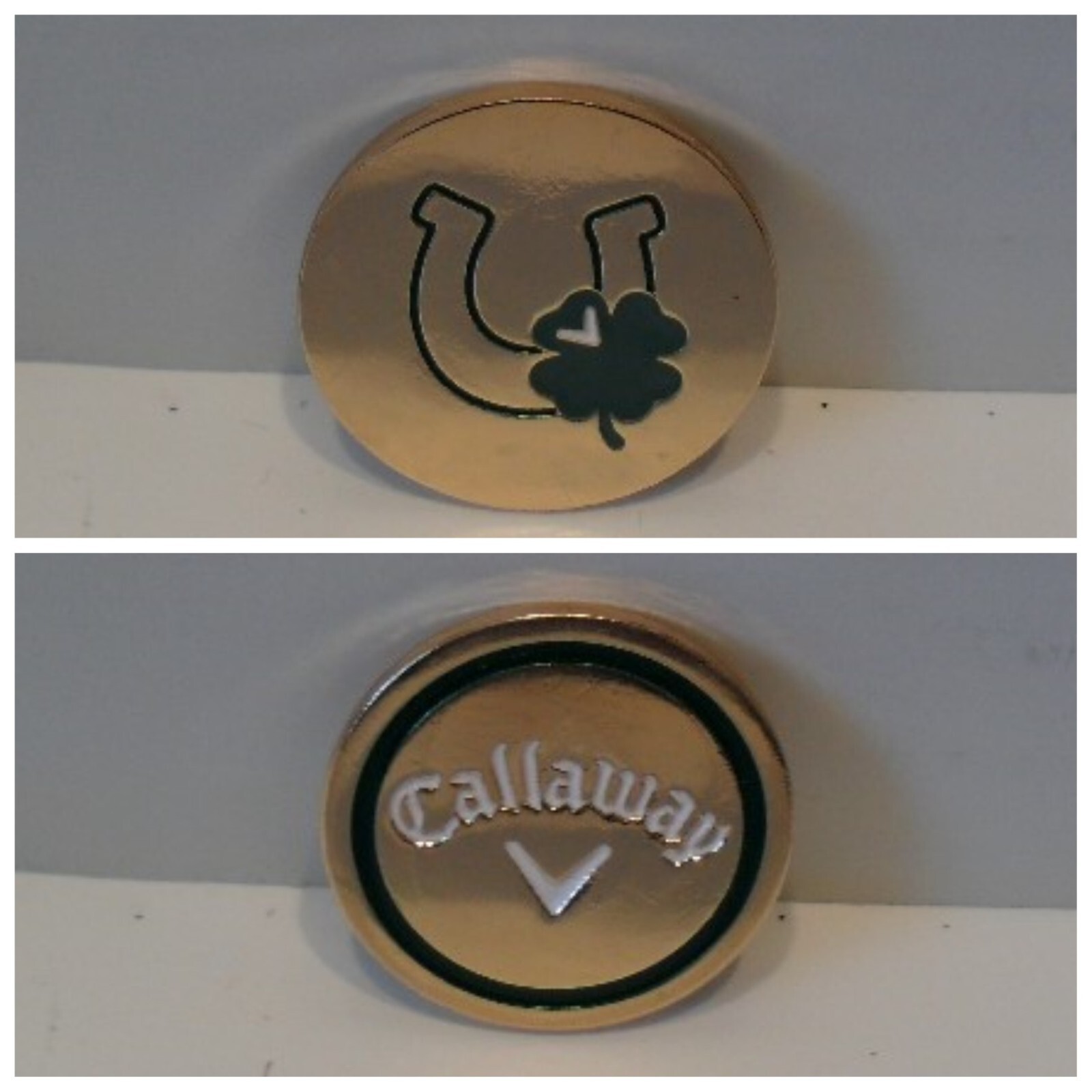 Ball Marker - Lucky Four Leaf Clover Horseshoe Design - Gold Tone
