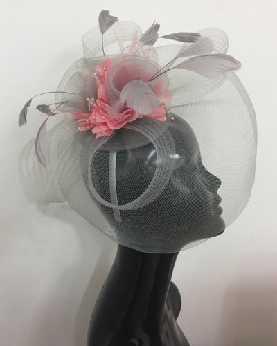Silver Grey and Dusty Pink Fascinator 