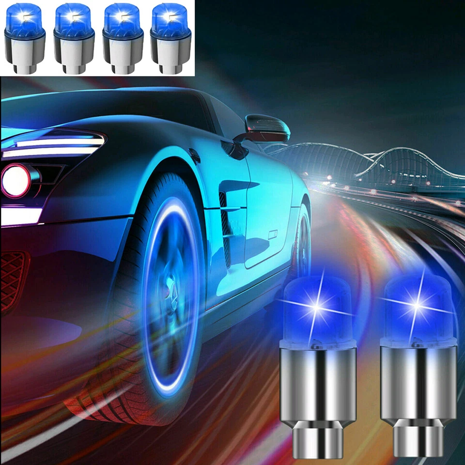 4x Cubierta de tapa de luz LED para vástago de válvula de aire de neumático de rueda de coche Accesorios Azul Foto 2 de 4