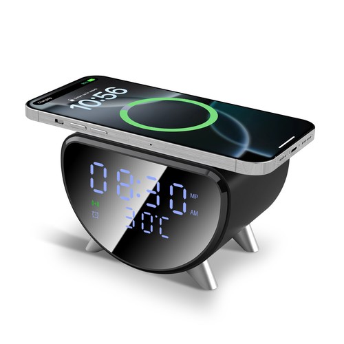 15W Alarm Clock Wireless Charger Dock With Temperature for iPhone 16 Samsung S25 - Picture 11 of 26