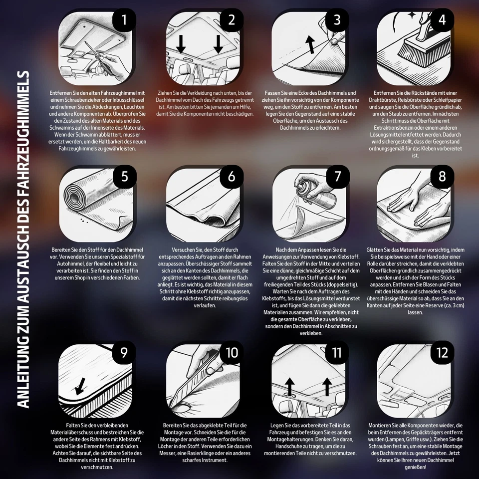 Dachhimmel Stoff Meterware Reparatur Autohimmelstoff Autostoff mit Schaum - Bild 3 von 4