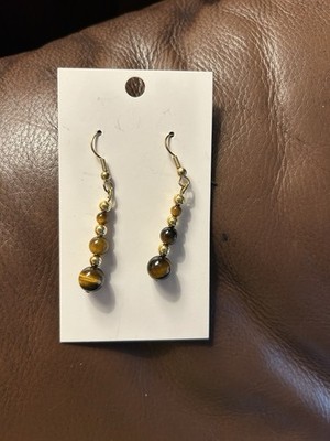 Tigers Eye Earrings And 14Kt GF Beads And French Hook