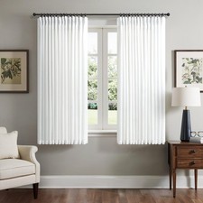 White Short Linen Curtains 45 Inch Length 2 Panel Set for Small Windows Bedro...