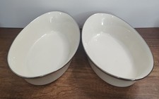 Lenox Solitaire 2 Oval serving bowls China Dinnerware Set Ivory Platinum Trim