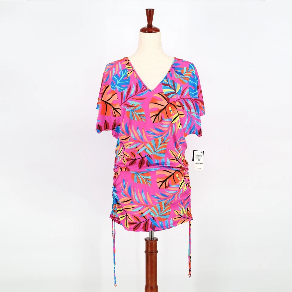 BAR III Mujeres Rosa Tropical Ajustable Caftán Playa Traje de Baño Encubrimiento Talla XS Foto 4 de 4