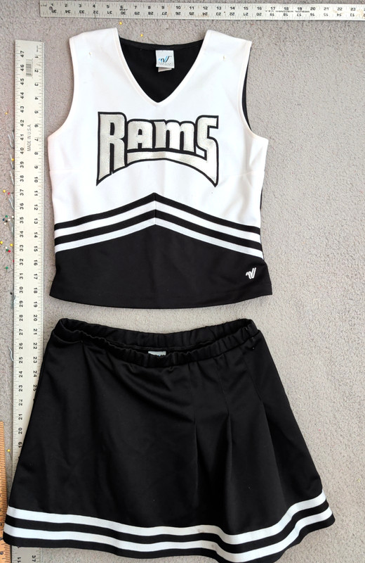 RAMS Cheerleader Uniform Halloween Costume 34"B Skirt elastic waistband 30-35"