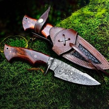 Handmade Bowie Hunting Knife Rosewood Handle Fixed Blade With Leather Sheath