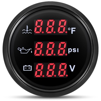 52mm 3 in 1 Digital Multi-Function Gauge Water Temp Oil Pressure Volt With Alarm