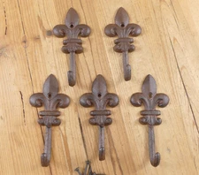 5 Cast Iron Fleur De Lis Coat Hooks Hook Hall Tree Hat Dog Leash Fluer French
