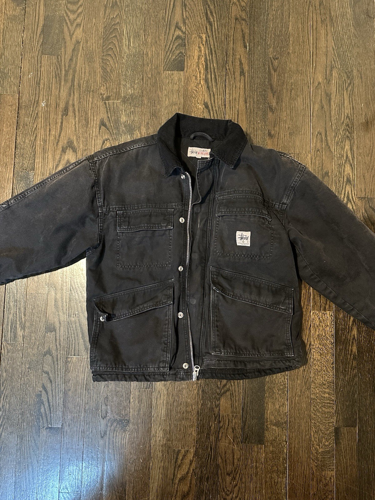 Stussy black denim multi-pocket jacket