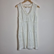 Nine West Size 10 Urban Nomad Ivory Raw Lace Edge Shift Dress Sleeveless Summer