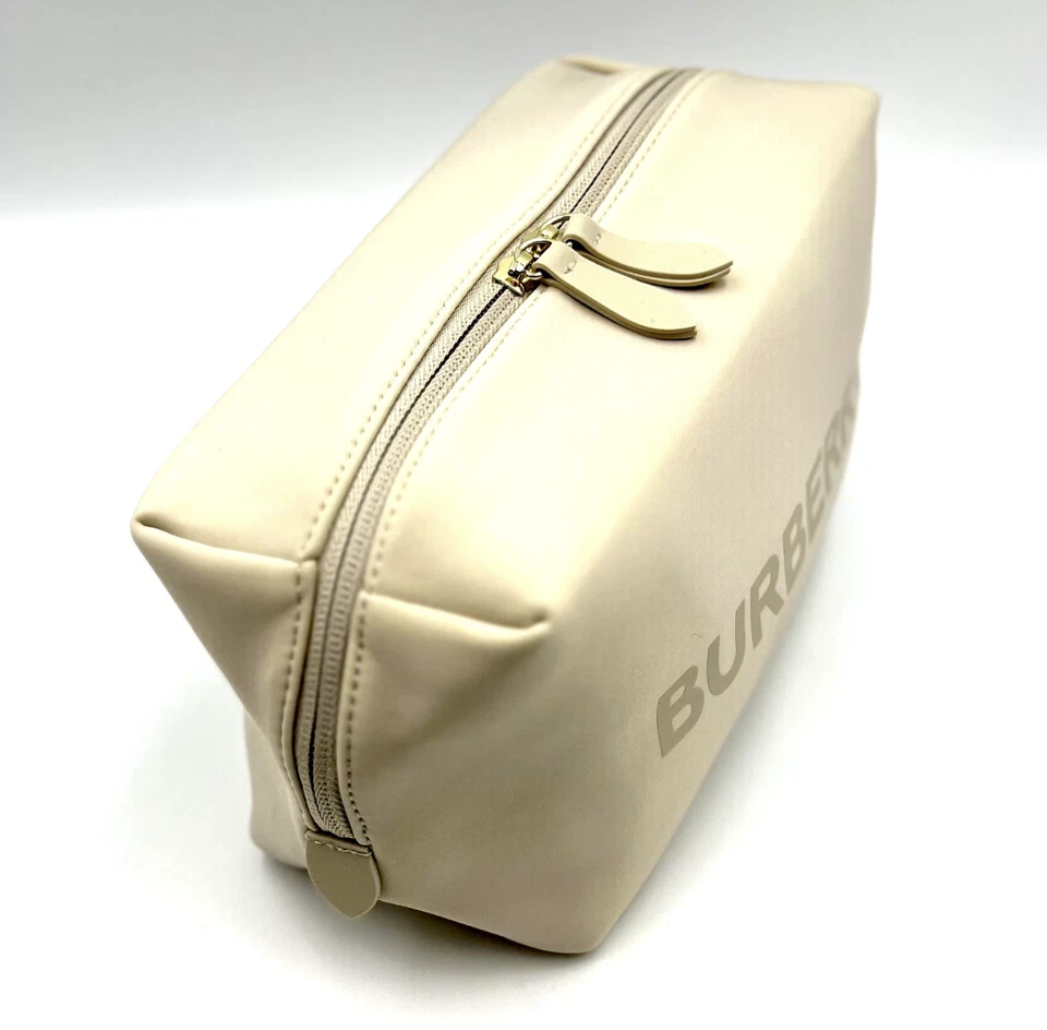 Burberry Logo Clutch Toiletry Bag Cosmetic Pouch Travel Case ~ Beige - Image 2 of 4