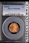 1944-D Lincoln Wheat Cent-PCGS MS65 Red Ch Gem BU No Reserve #SLL149