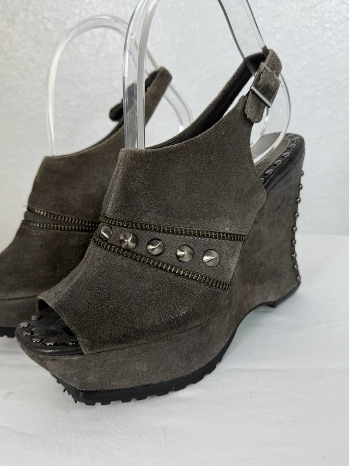 Sandalias LISA para DONALD J PLINER Cuero Gris Plataforma SIMI Tachonadas 6M Foto 2 de 4