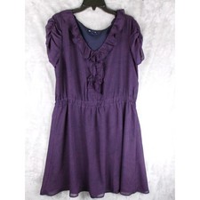 Gap Women's XL Purple Navy Print Ruffle Midi Dress Gathered Sleeve Lined