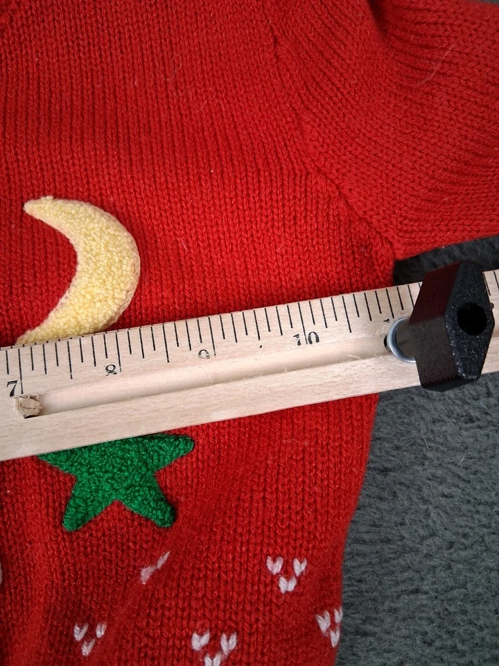 Suéter Vintage JJ Poole Bebé Niñas 3-6 Meses Rojo Bordado Conejito Luna Estrellas Foto 4 de 4
