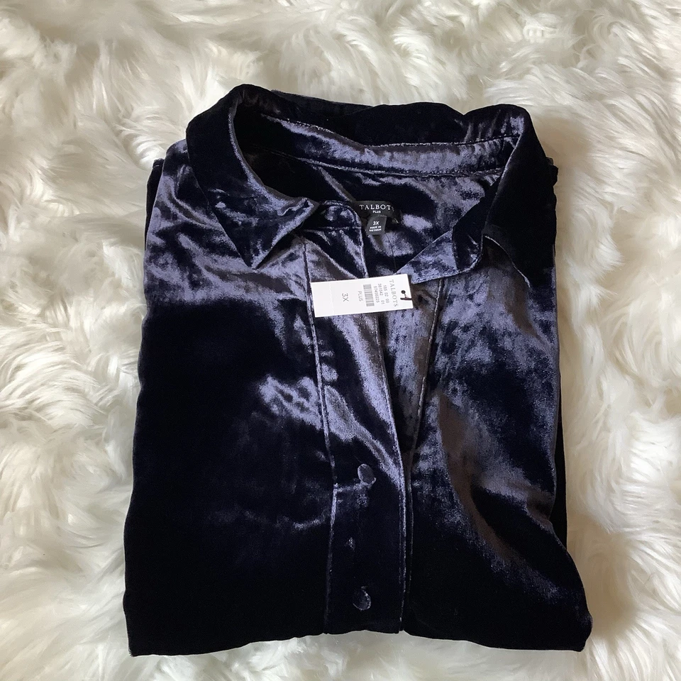 CAMISA TOP TALBOTS Terciopelo Elástico 2 Botones Popover Volantes Escote 3X Nueva con Etiquetas Foto 3 de 4