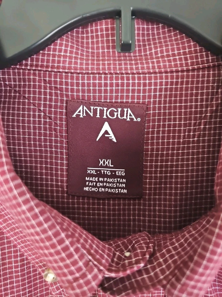 Antigua ~Men's XXL/TTG~Burgundy/White Plaid Dress Shirt "Taxas A&M" Long Sleeve. - Image 2 of 4