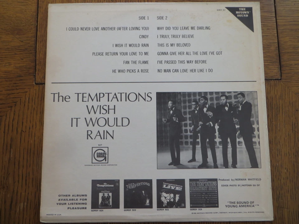 The Temptations – Wish It Would Rain - 1968 - Gordy GLPS-927 Vinyl LP VG/VG - Image 2 of 4