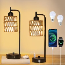 Rattan Table Lamps for Living Room Set of 2, Boho Bedside Lamps with LED Bulb...