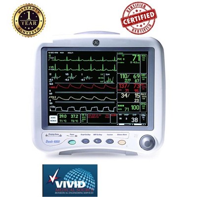 GE Dash 4000 Patient Monitor Refurbished ECG SPO2 NIBP Temp Recorder Accessories