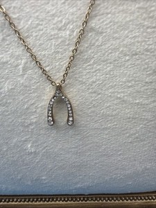 Authentic 1035. Gold Tone Chain And 10k Gold Plated Wishbone Pendant With Rhinestones