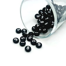 Round Black and White Number Beads, 7x7mm - US Seller