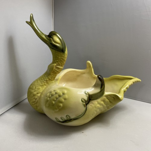 Vintage Hull Pottery Planter Large 8.5” Duck or Swan Houseplant Green Yellow - Picture 6 of 18