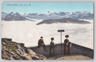 Postcard Pilatus Kulm Switzerland Sea of Fog Alpine View Mt Titlis Goetz Luzern