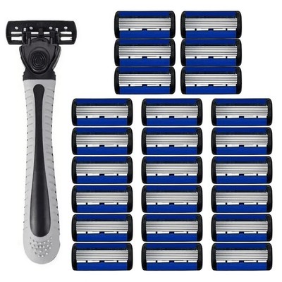 6-Layer Men s Safety Razor Set with Replaceable Stainless Shaving 24 Blades