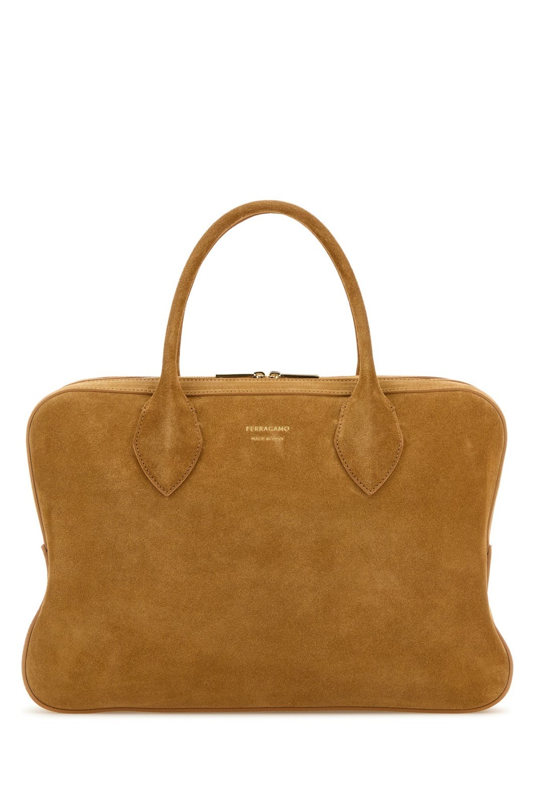 FERRAGAMO Medium Brown Suede Top Handle Bag New & Authentic