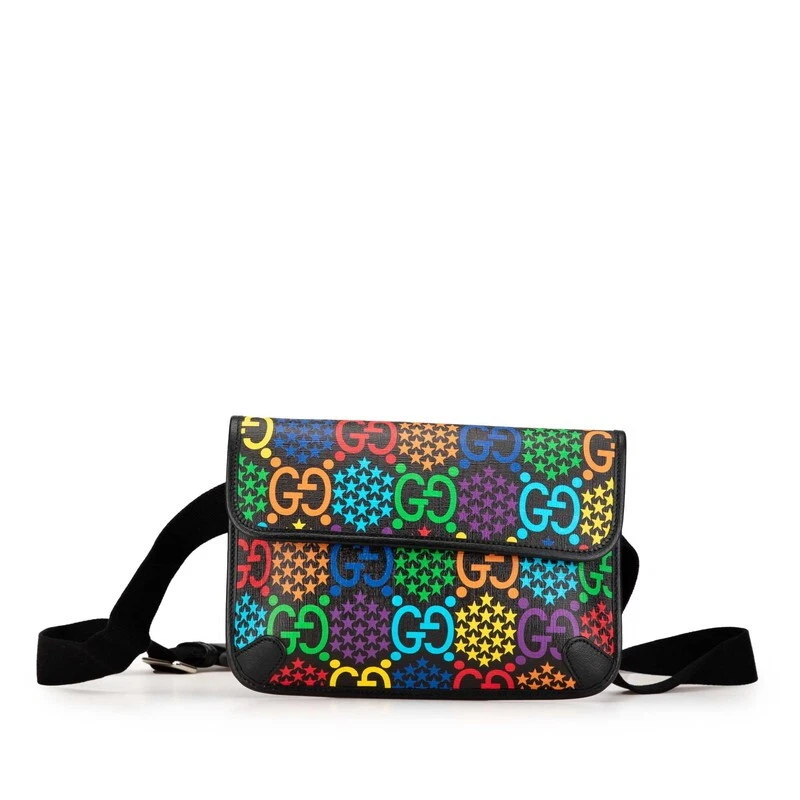 Gucci GG Sac à Corps Psychédélique Taille Dos 598113 Noir Multicolore PVC Cuir W
