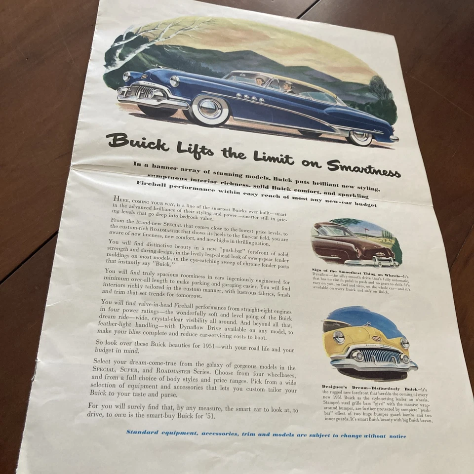 Buick Automobile 1951 Roadmaster Special Super Sedan Catalogo Prospectus - Immagine 3 di 4