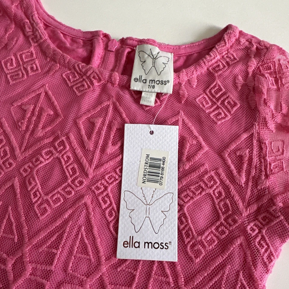 Vestido Ella Moss para Meninas Rosa Quente Tamanho 7-8 Geométrico Bordado Malha Corpete Novo com etiquetas - Imagem 2 de 4