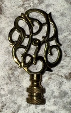 Vintage Mid Century Brass Williamsburg Cipher Scroll Lamp Finial 3 1/8"