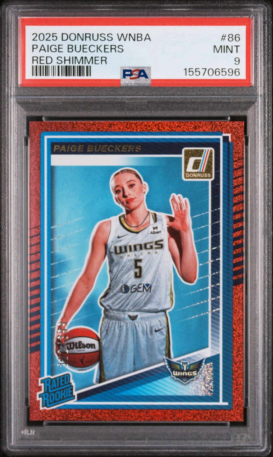 2025 Panini Donruss WNBA Paige Bueckers #86 Red Shimmer /399 RC PSA 9