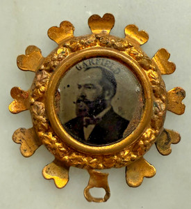 1880 Gen James A Garfield Photo Campaign Badge Stud 7/8" Gilt Brass Political