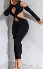 Women s Black Solid Cutout Knit Long Sleeve S...