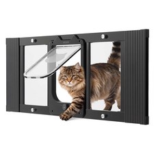 Cat Door for Window, Adjustable to Fit Window Width 31"-36", 4 Secure Lock