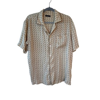 Aimer Men Short Sleeve Printed Button Up Collar Shirt Cream Men's Size 