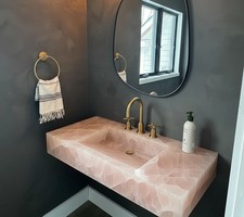 Fregadero de baño de ónix rosa natural | Lavabo de encimera de piedra hecho a mano para decoración del hogar