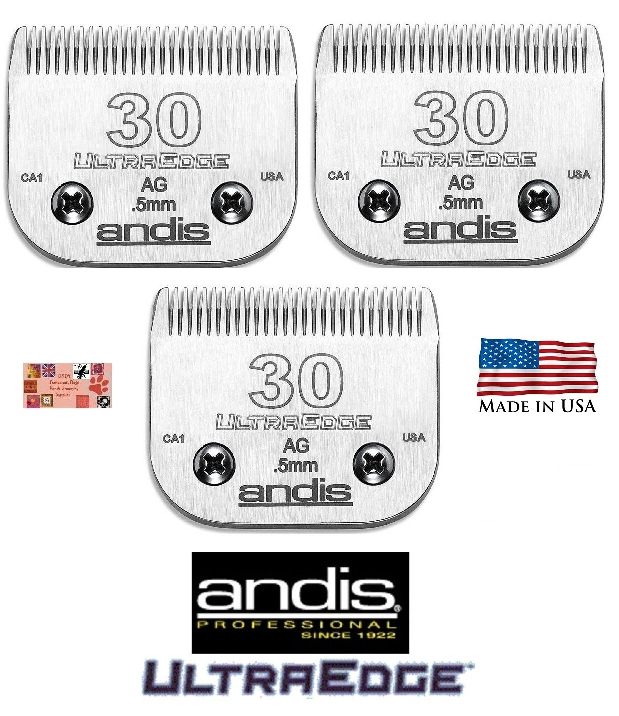 3-ANDIS ULTRAEDGE 30 BLADE*Fit Many Oster,Wahl,Moser Laube Clippers*Pet Grooming