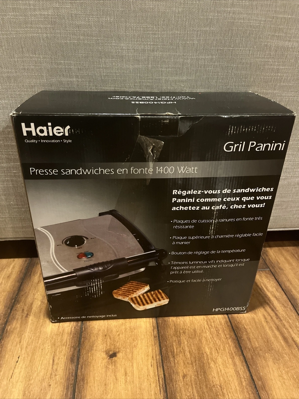 HAIER STAINLESS STEEL PANINI GRILL 1400 WATT DIE CAST SANDWICH PRESS NEW IN BOX