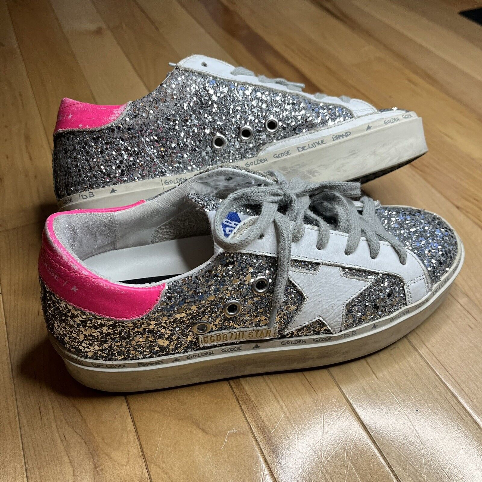 Golden Goose - Super-Star Silver Glitter & Pink Star Sneaker