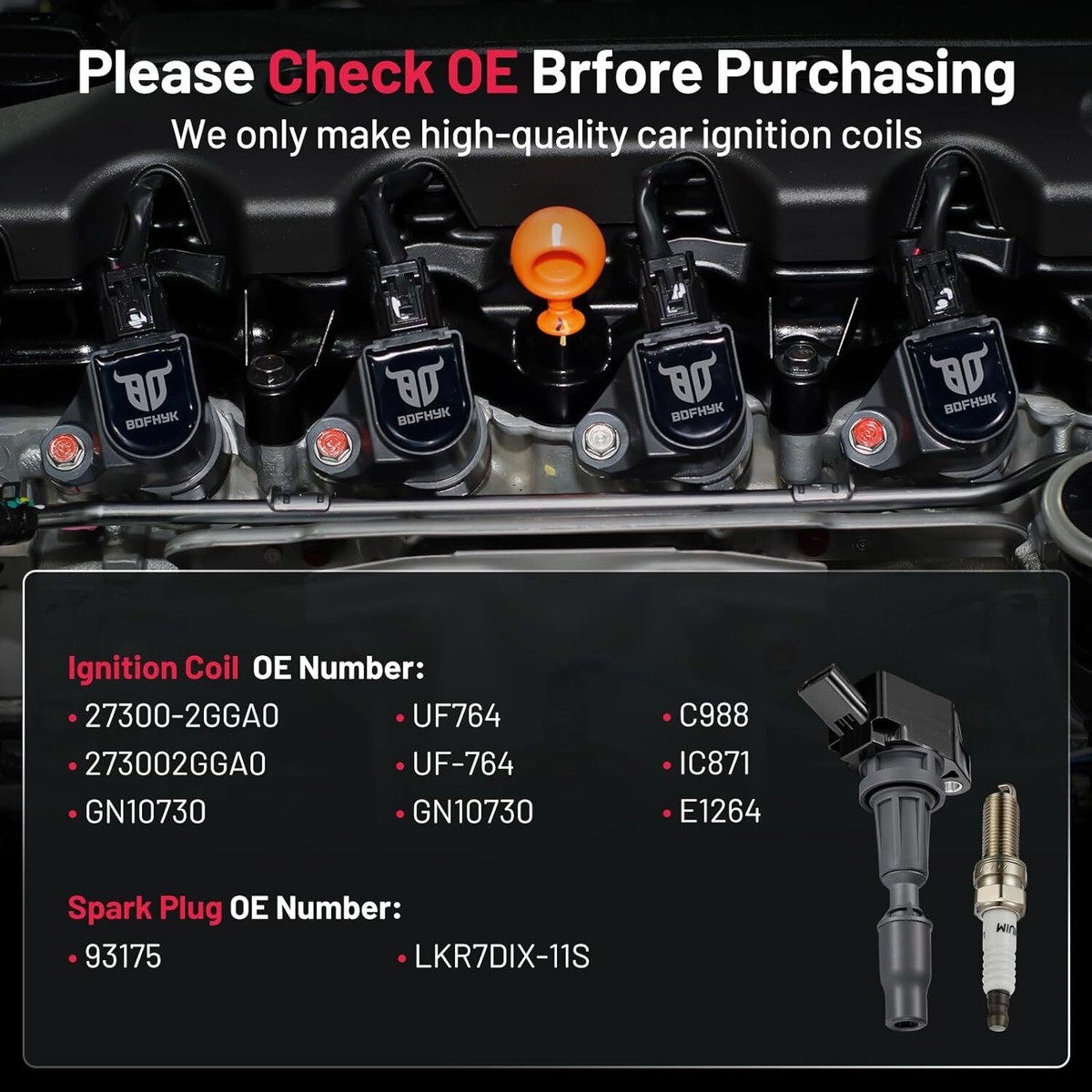 Juego De 4 Bobinas De Encendido Para Kia Forte, Hyundai Elantra, Sonata 2.0L/2.4L (2015-2020) - 12V, 4 Terminales